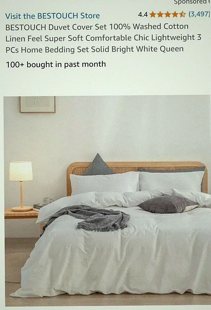 BESTOUCH Duvet Cover Set 100% Washed Cotton Linen Feel Super Soft Comfortable Qu
