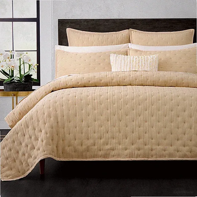 Donna Karan Luxury Meditate KING Quilt Comforter Gold Linen Silk Machine Wash