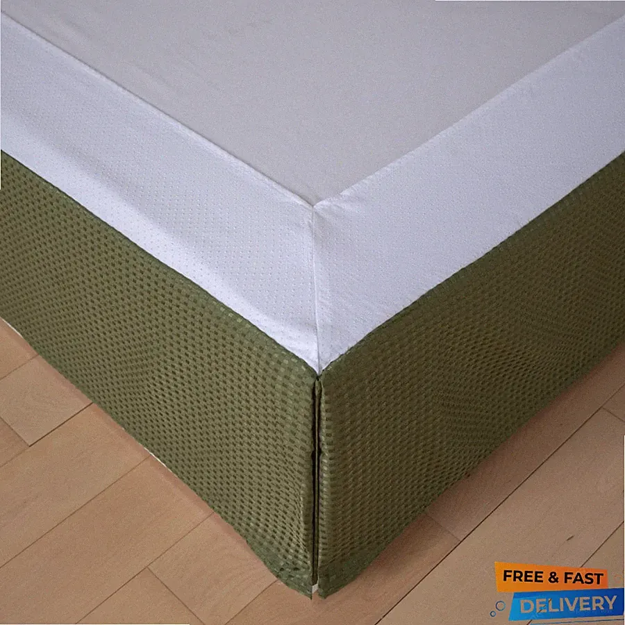 Full Bed Skirt 18in Drop Pleated Waffle Weave Microfiber Anti Slip Green