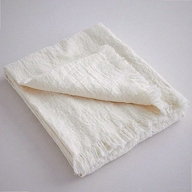 King Linens 100% Linen Throw Blanket with Fringe for Couch/Bed/Sofa/Gift, Nat...