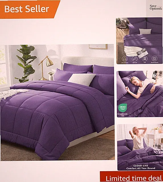 Machine Washable King Size Comforter Set in Purple - 7 Pieces for All Seasons
