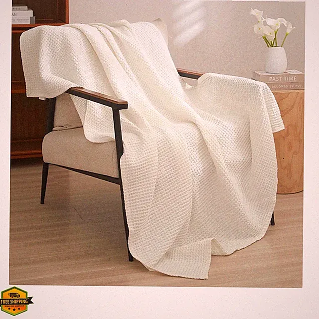 Pre-Washed Cotton Waffle Weave Blanket Throw Size for Couch Bed,Snag Proof Sp...