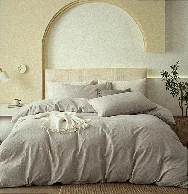 Queen Size Duvet Cover Set, 3-Piece - 100% Washed Cotton, Linen-Like Soft & B...