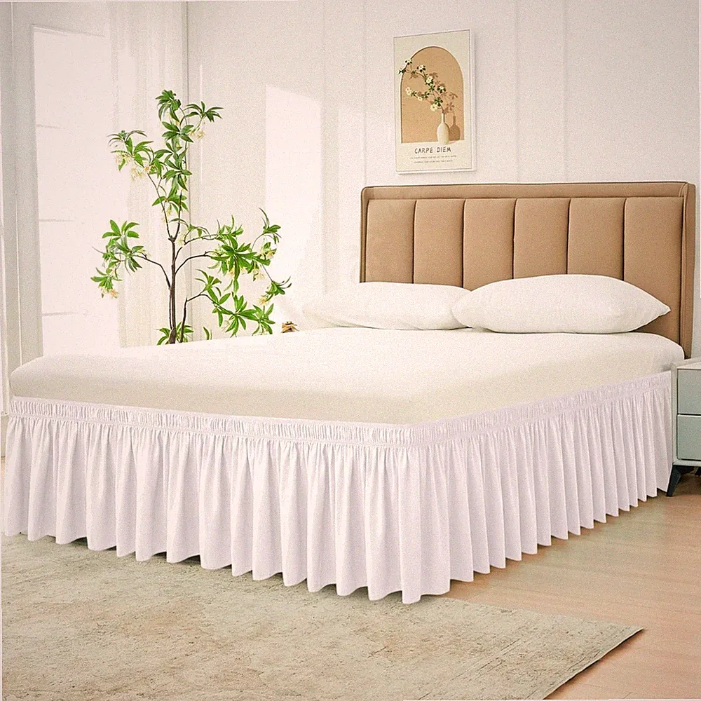 Wrap Around Bed Skirts for Queen Beds 15" Drop, White Adjustable Elastic Dust...